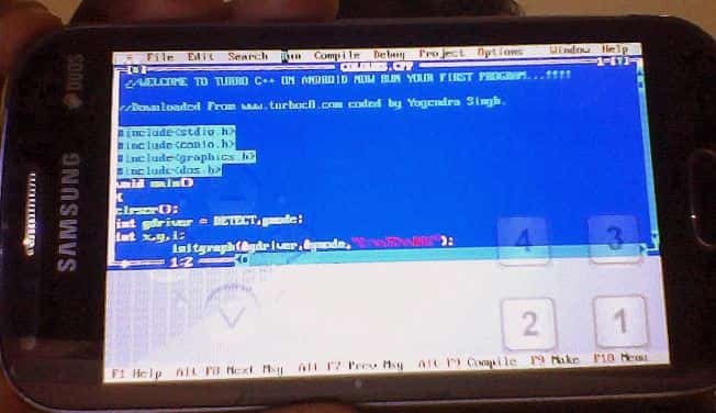 Turbo C running on an Android Phone